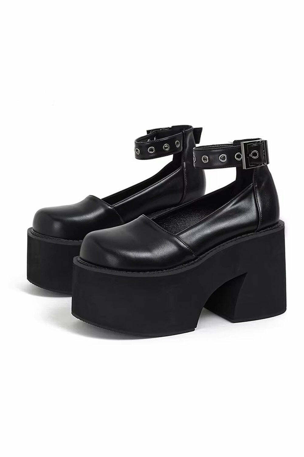 Midnight Edge Y2K Block Heel Shoes - Trendy 2000s Fashion Footwear