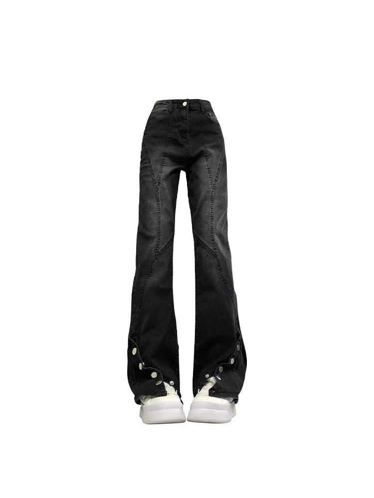 Midnight Flare Snap Jeans - Y2K Fashion Essential for 2000s Style