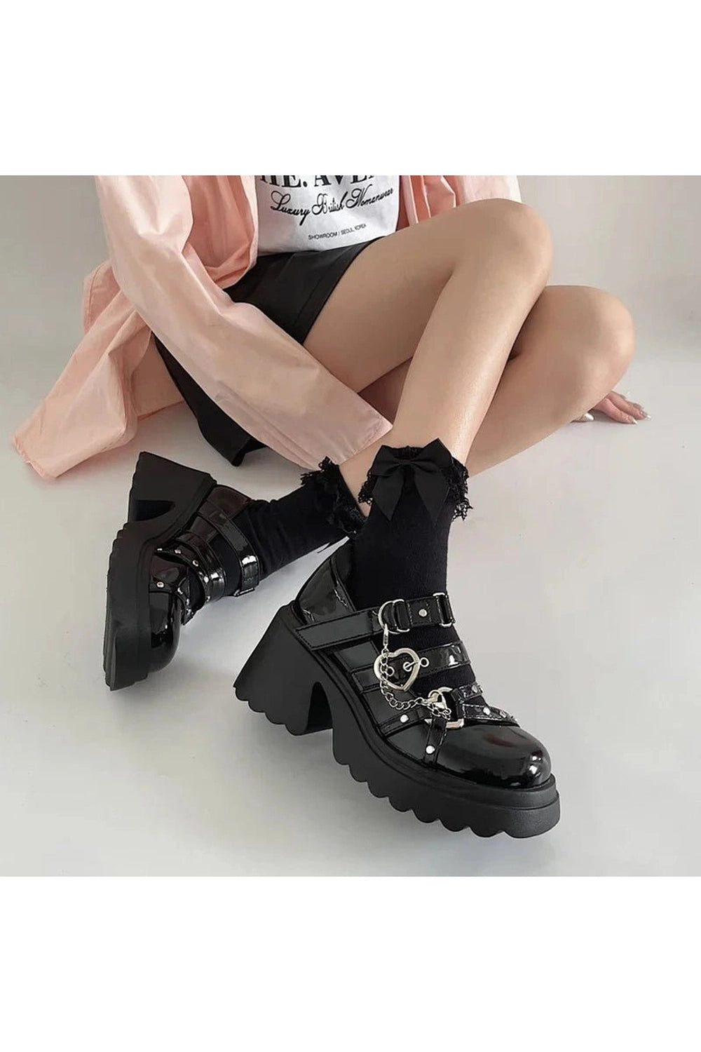 Midnight Heart Chain Platform Shoes - Y2K Fashion Statement Footwear