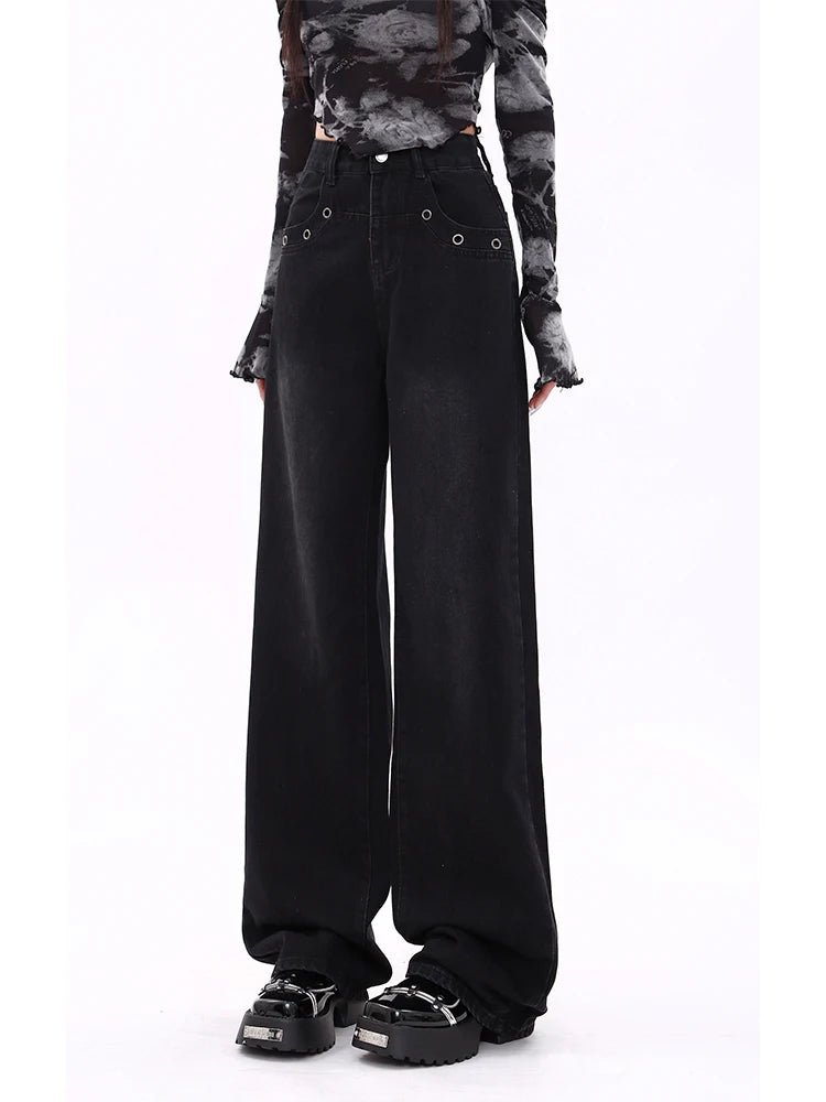 Midnight Wide-Leg Jeans - Y2K Fashion Essential for Effortless Style