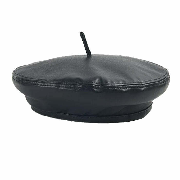 Minimalist Aesthetic Leather Beret Hat - Y2K Fashion Essential