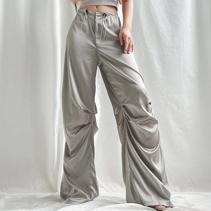 Miracle Satin Wide Pants - Y2K Fashion Essential for Effortless Style