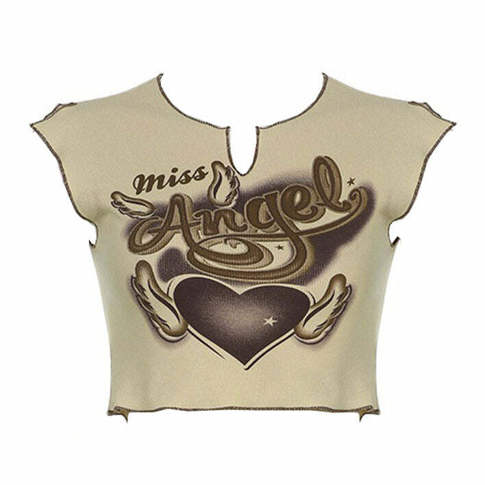 Miss Angel Ribbed Top - Trendy Y2K Fashion Essential for Stylish Outfits