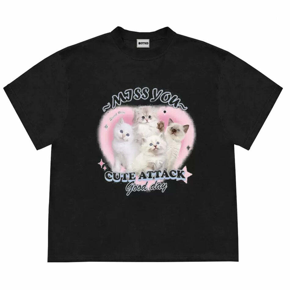 Miss You Cat Attack T-Shirt - Y2K Fashion Inspired 2000s Style Tee