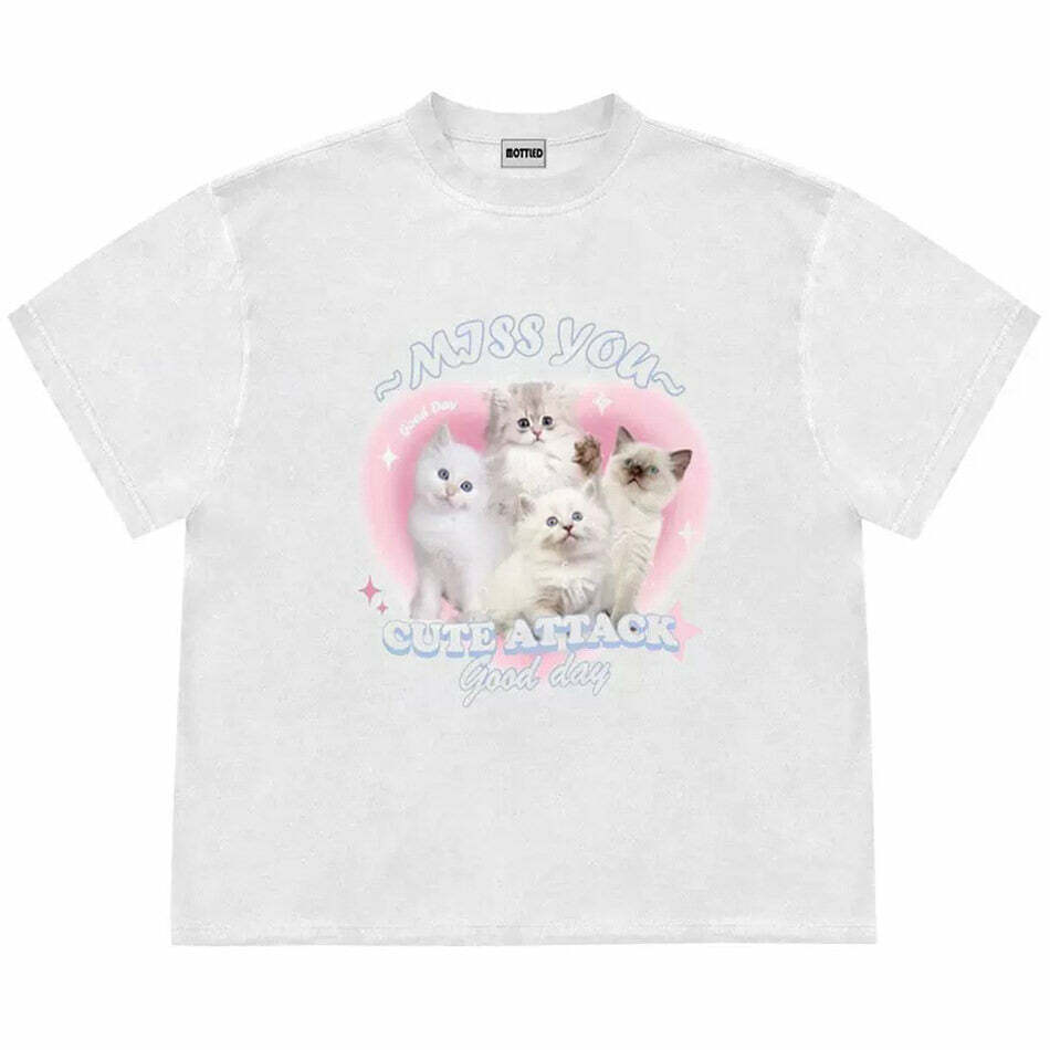 Miss You Cat Attack T-Shirt - Y2K Fashion Inspired 2000s Style Tee