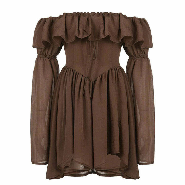 Mocha Brown Y2K Mini Dress - Trendy 2000s Style for Modern Fashionistas