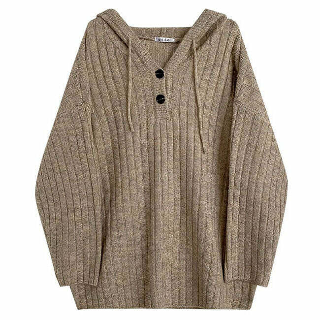 Mocha Knit Button Up Hoodie - Y2K Fashion Essential for Stylish Outfits