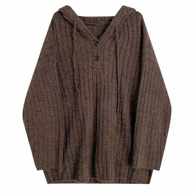 Mocha Knit Button Up Hoodie - Y2K Fashion Essential for Stylish Outfits