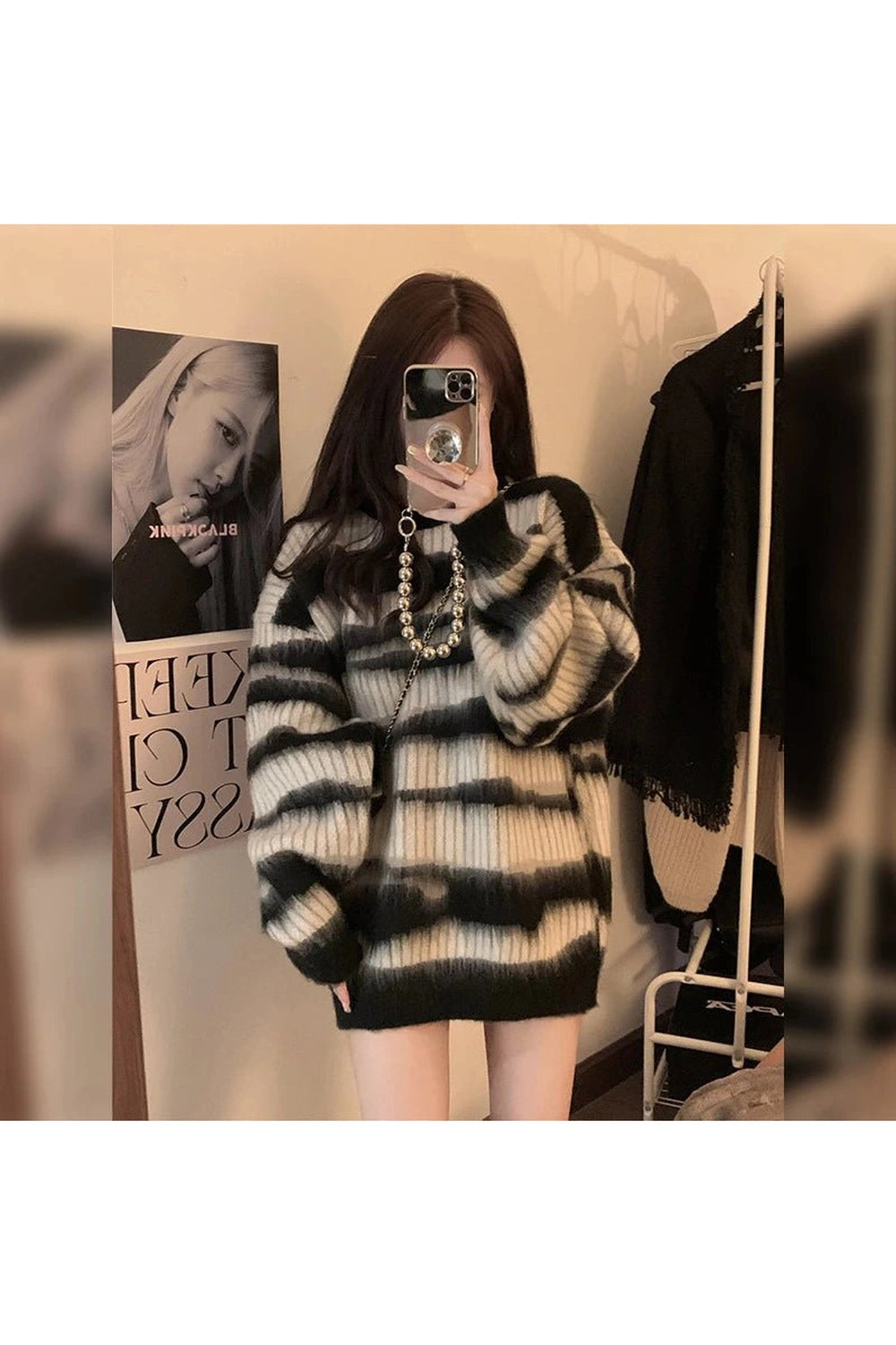 Monochrome Tie-Dye Oversized Sweater - Y2K Fashion Essential for 2000s Style