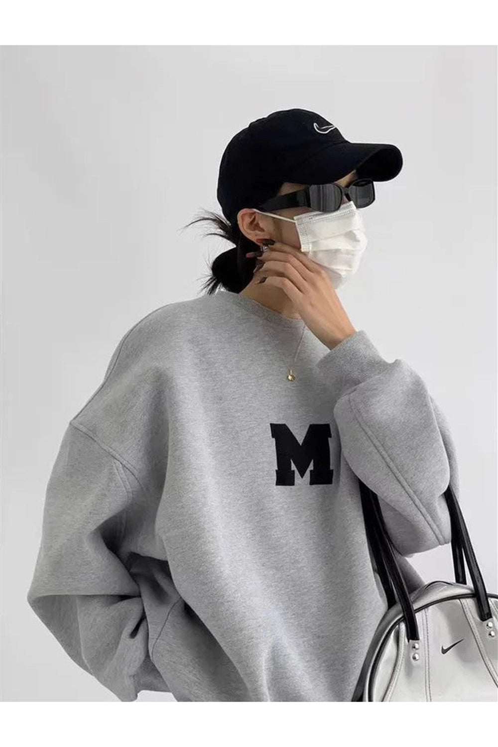 Monochrome Varsity M Oversized Sweatshirt - Y2K Fashion Essential