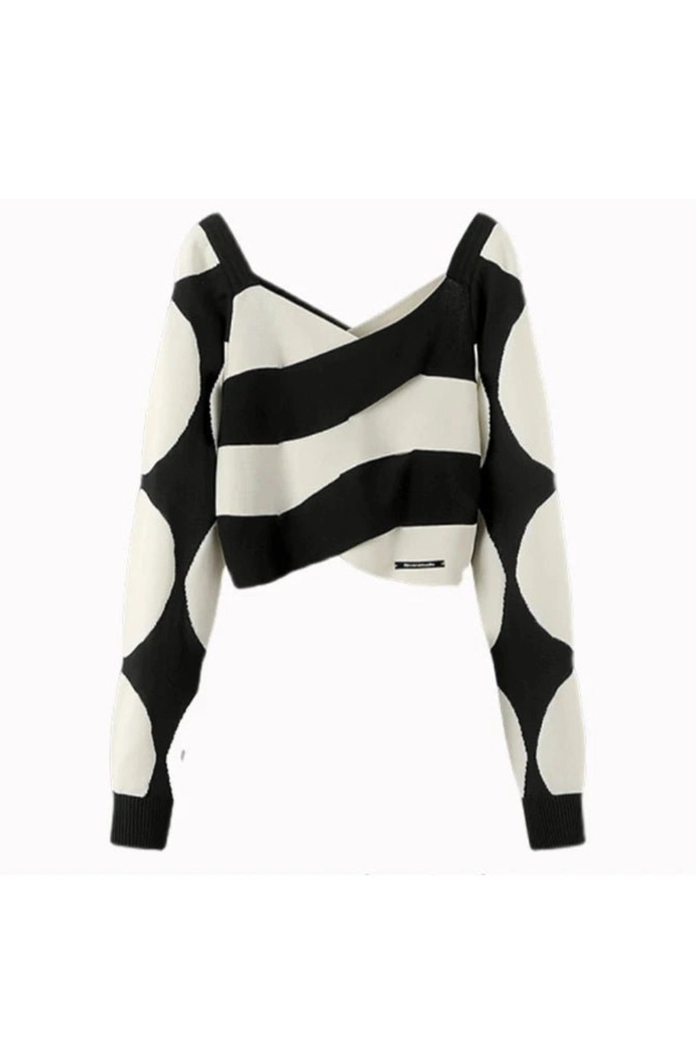 Monochrome Wave Cropped Sweater - Y2K Fashion Essential for 2000s Style