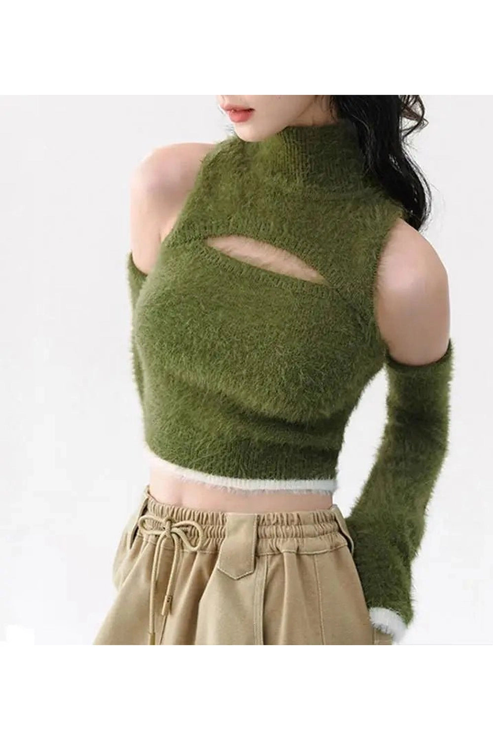 Mossy Cutout Fuzzy Crop Top - Trendy Y2K Fashion for Stylish Outfits