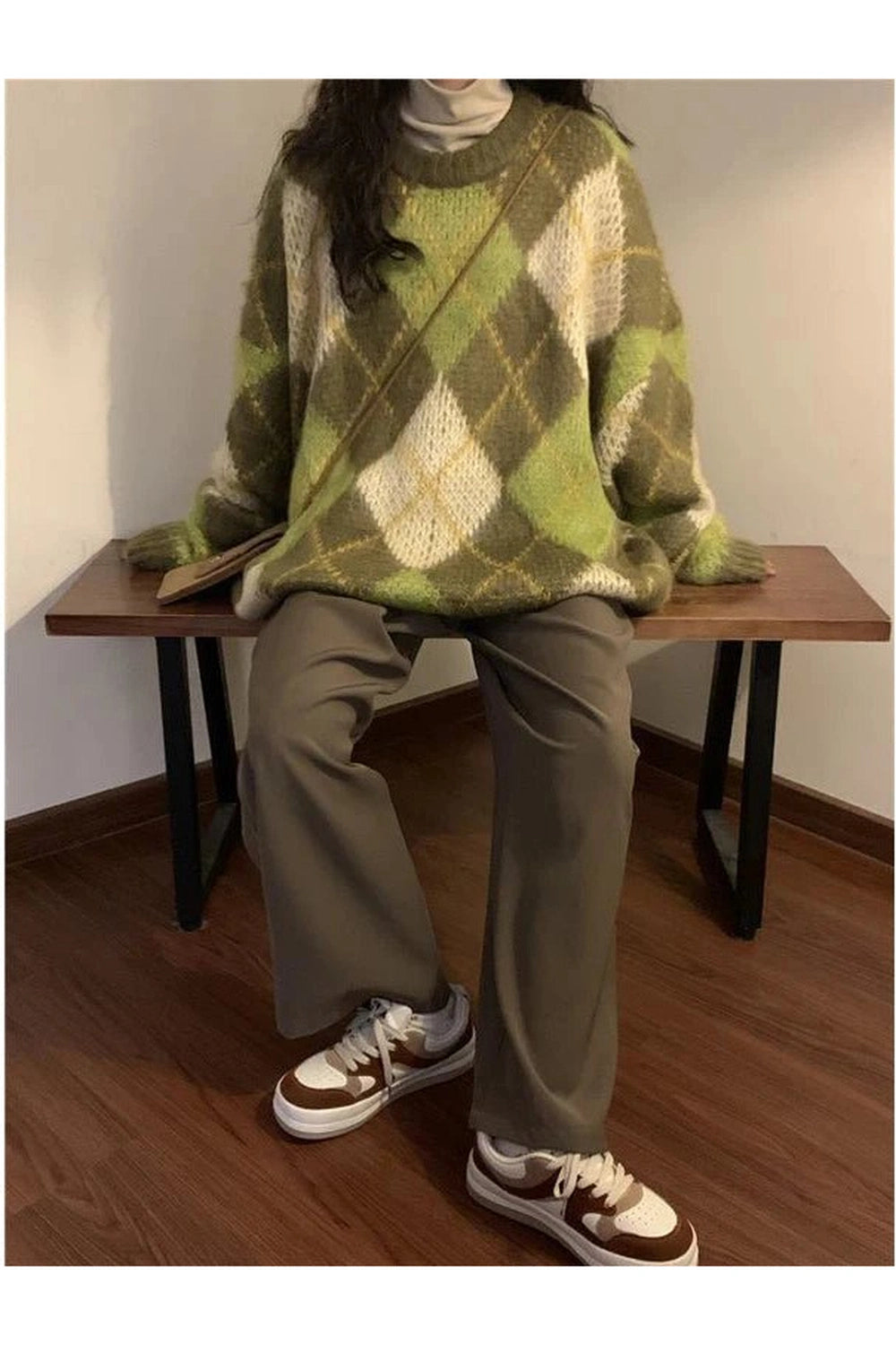 Mossy Plaid Oversized Sweater - Y2K Fashion Essential for 2000s Style