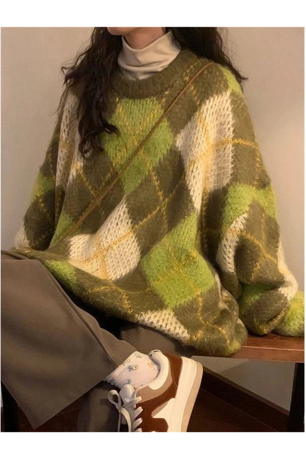 Mossy Plaid Oversized Sweater - Y2K Fashion Essential for 2000s Style