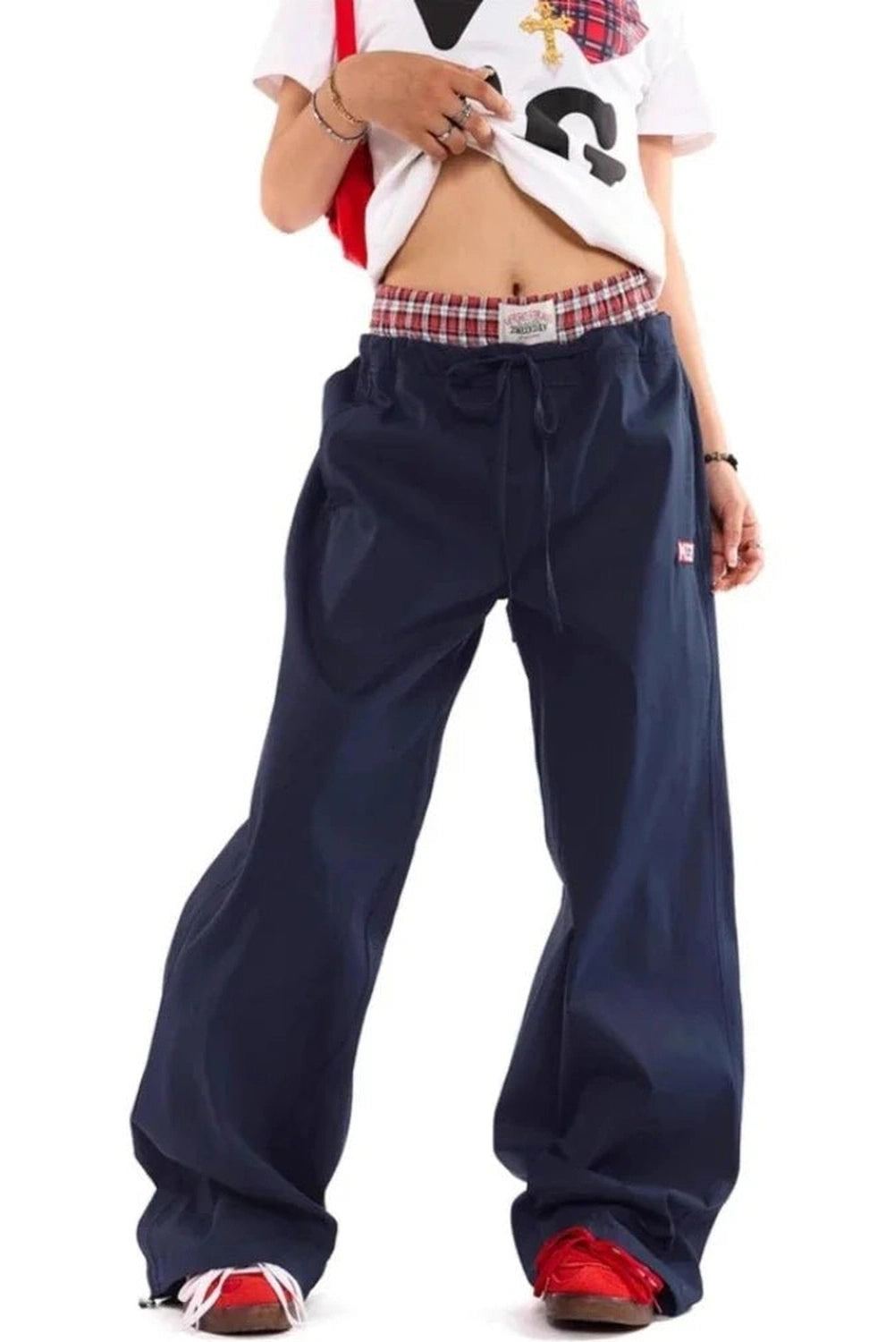 Navy Baggy Y2K Streetwear Pants - Trendy 2000s Fashion Essential