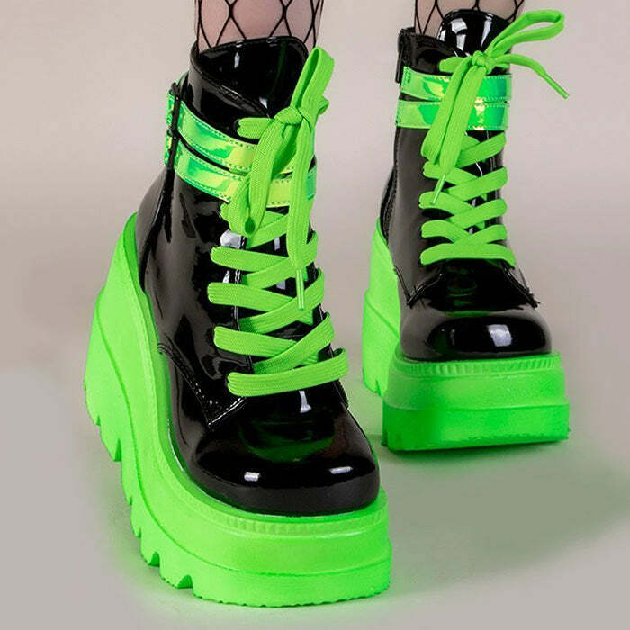 Neon Tornado Y2K Platform Boots - 2000s Fashion Statement Footwear