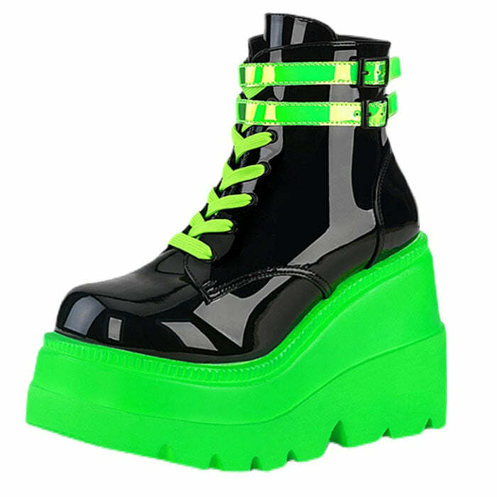 Neon Tornado Y2K Platform Boots - 2000s Fashion Statement Footwear