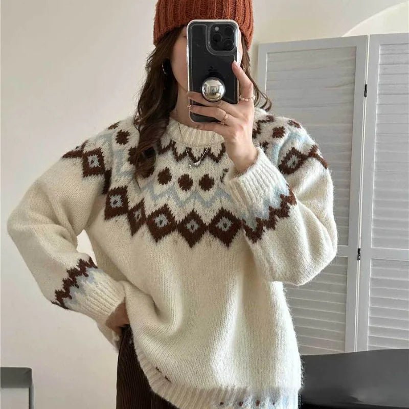 Nordic Charm Y2K Knit Sweater - Trendy 2000s Style for Modern Fashion