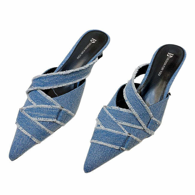 Nostalgic Games Y2K Denim Mules - Trendy 2000s Style Footwear