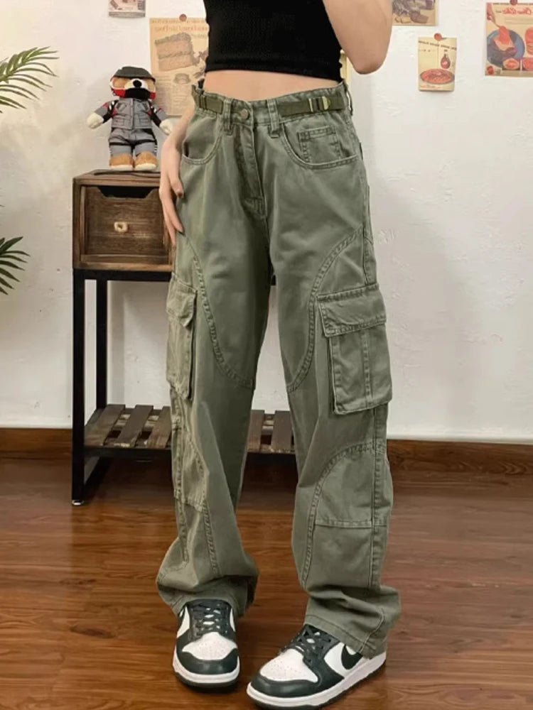 Olive Green Y2K Utility Cargo Pants - Trendy 2000s Style for Women