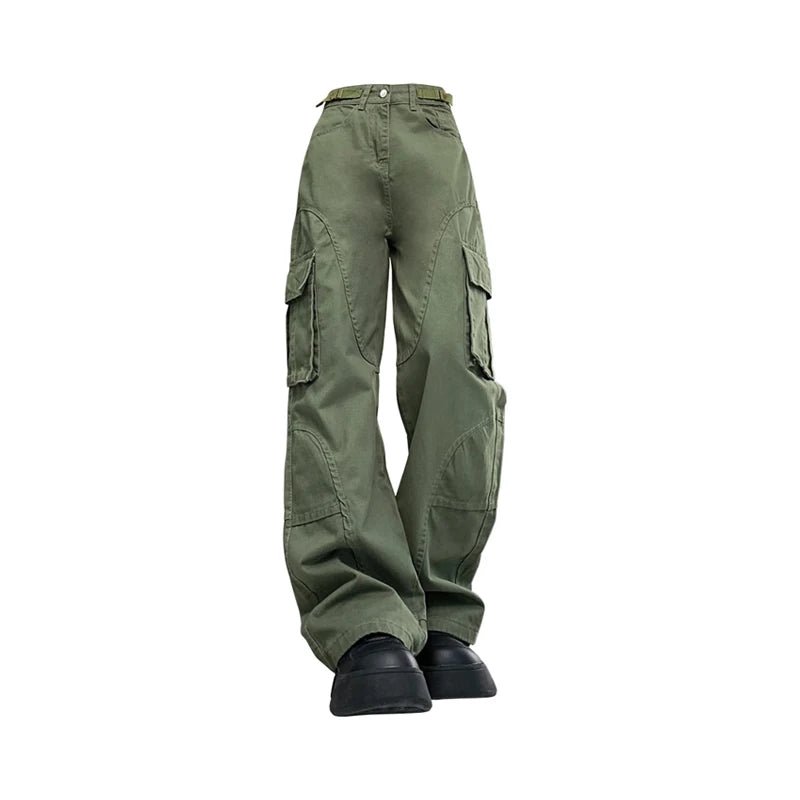 Olive Green Y2K Utility Cargo Pants - Trendy 2000s Style for Women