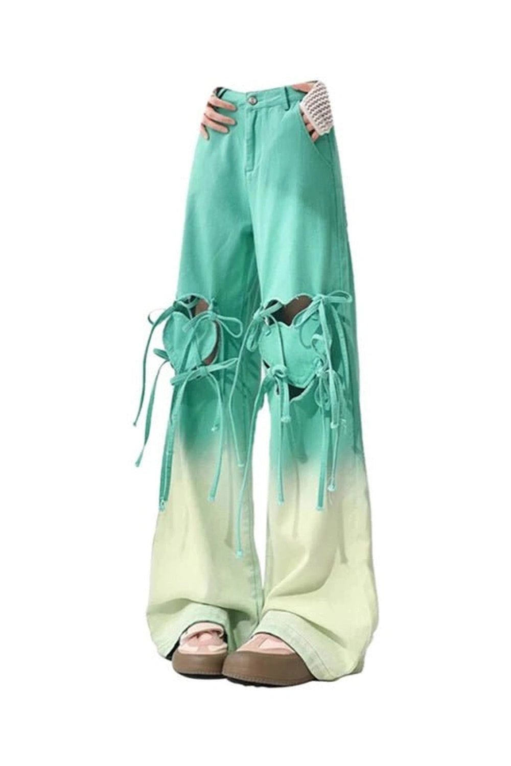 Ombre Cutout Lace-Up Pants - Trendy Y2K Fashion for Stylish Outfits