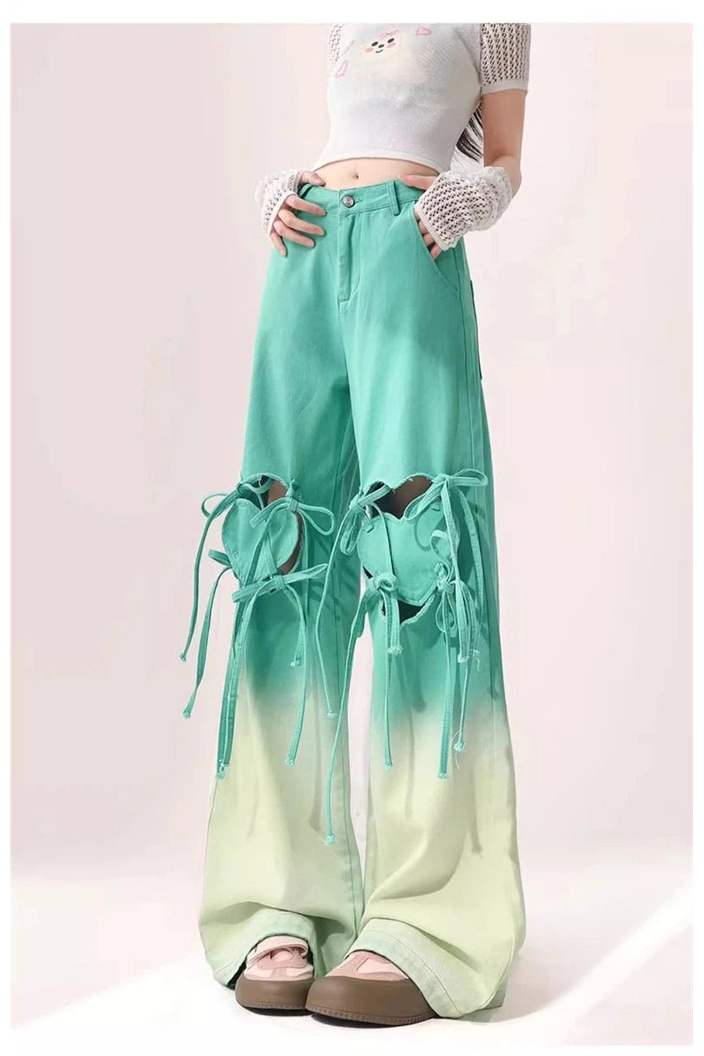 Ombre Cutout Lace-Up Pants - Trendy Y2K Fashion for Stylish Outfits