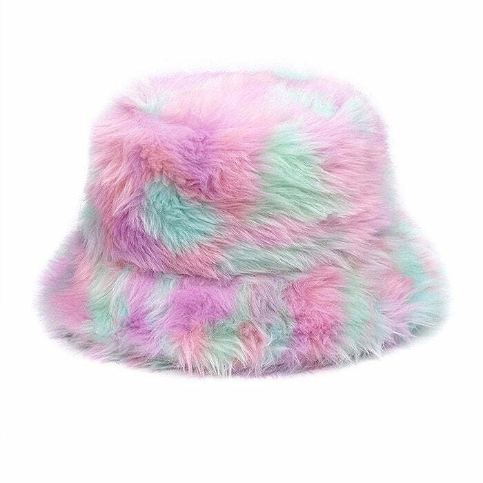 Pastel Aesthetic Fluffy Bucket Hat - Y2K Fashion Essential for 2000s Style