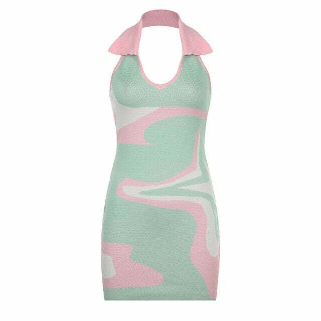 Pastel Candy Halter Dress - Y2K Fashion Aesthetic for Trendy Outfits