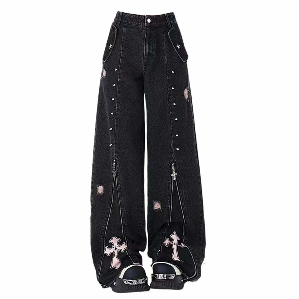 Pastel Goth Baggy Jeans - Y2K Fashion Inspired 2000s Style Outfits