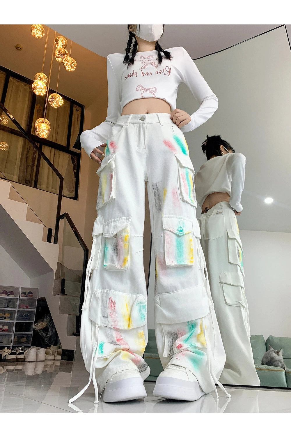 Pastel Graffiti Cargo Pants - Y2K Fashion Essential for Trendy Outfits