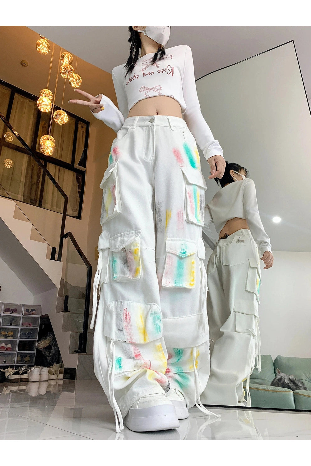 Pastel Graffiti Cargo Pants - Y2K Fashion Essential for Trendy Outfits