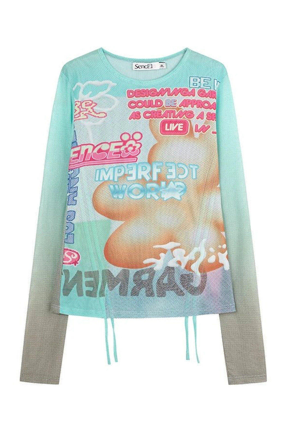 Pastel Graphic Mesh Top - Y2K Fashion Essential for Trendy Outfits