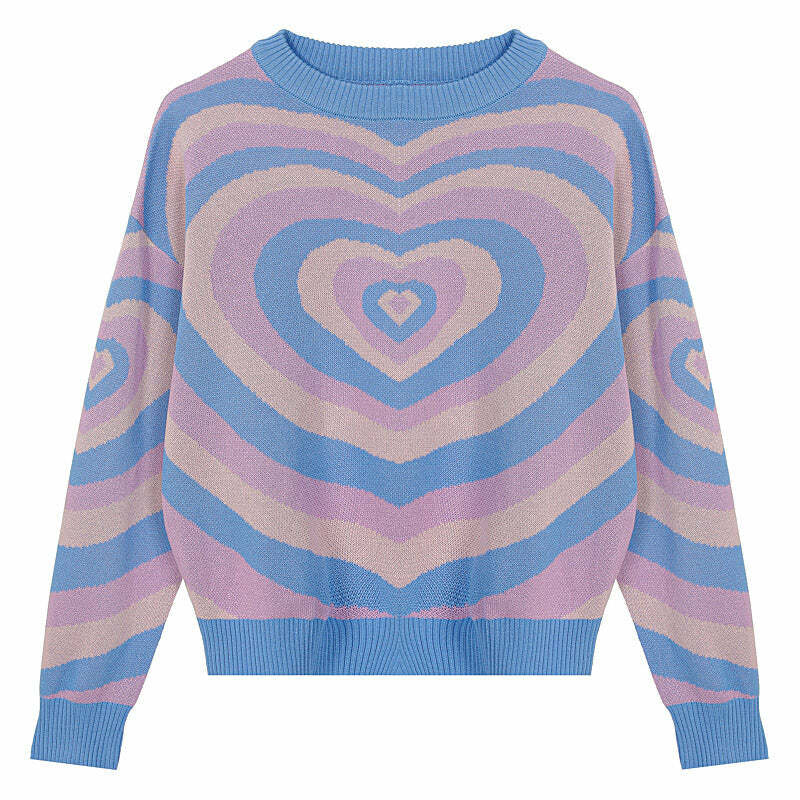 Pastel Heart Sweater - Y2K Fashion Essential for 2000s Style Lovers