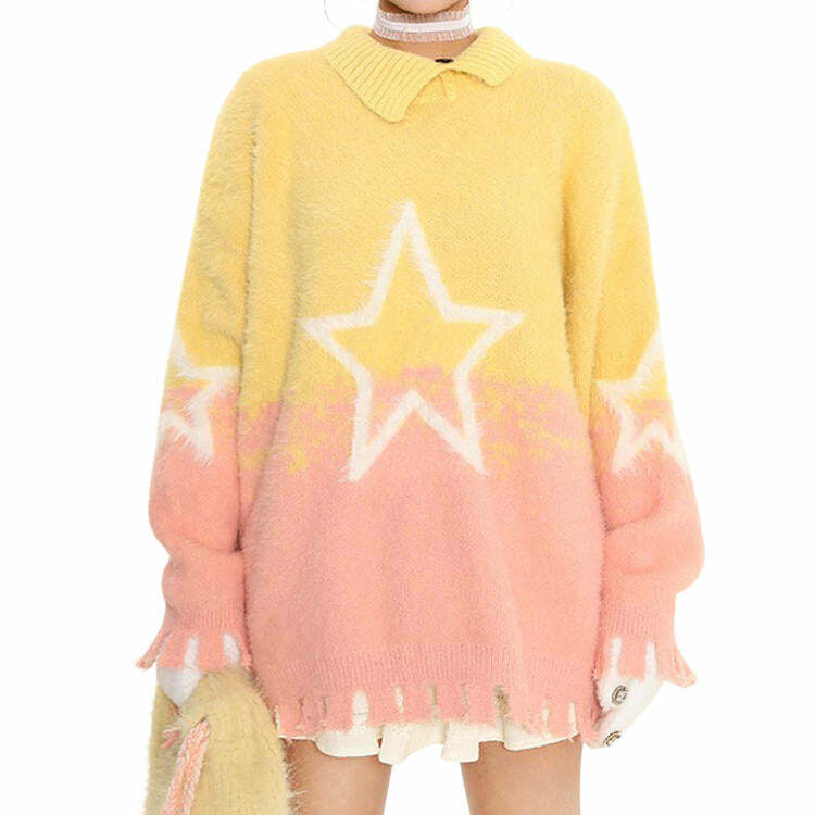 Pastel Knit Sweater with Star Design - Y2K Aesthetic Fashion Essential