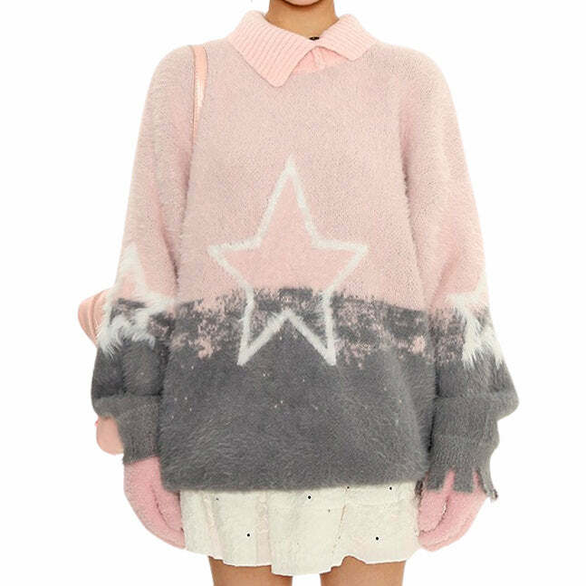 Pastel Knit Sweater with Star Design - Y2K Aesthetic Fashion Essential