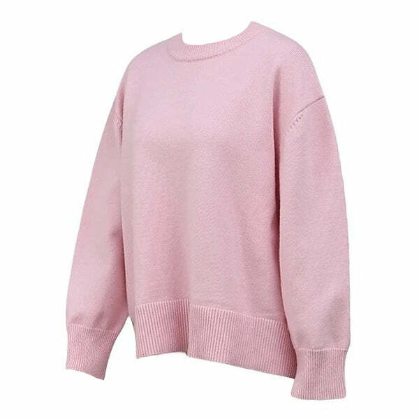 Pastel Pink Oversized Sweater - Y2K Fashion Essential for 2000s Style