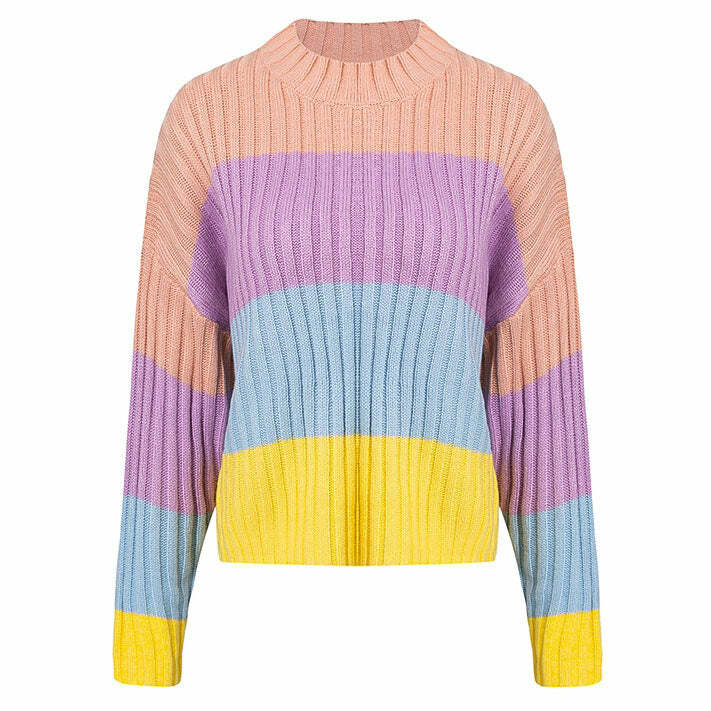 Pastel Rainbow Jumper - Y2K Fashion Essential for Vibrant 2000s Style