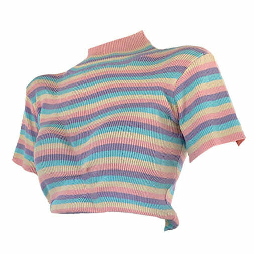 Pastel Sweetz Ribbed Top - Y2K Fashion Essential for Trendy Outfits