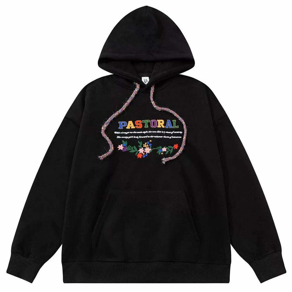 Pastoral Print Y2K Aesthetic Hoodie - Trendy 2000s Style Fashion