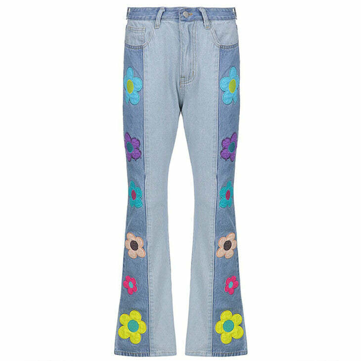 Peace & Petals Y2K Aesthetic Indie Kid Jeans for Trendy 2000s Style