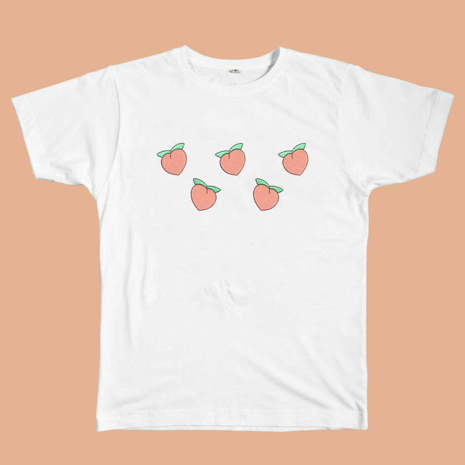 Peaches Embroidered Tee - Y2K Fashion Essential for 2000s Style Lovers