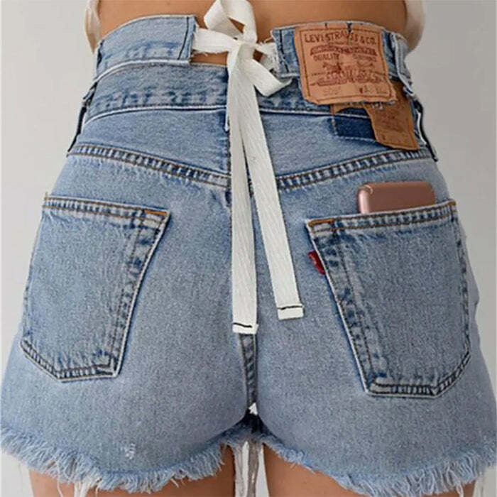 Permanent Vacation Bow Tie Denim Shorts - Y2K Fashion Must-Have!