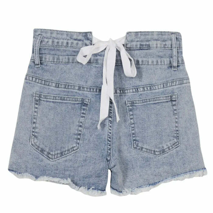 Permanent Vacation Bow Tie Denim Shorts - Y2K Fashion Must-Have!