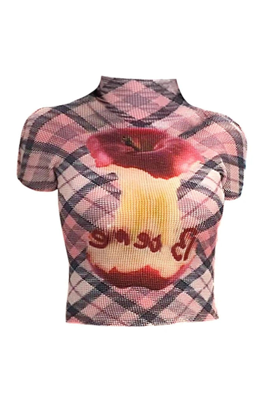 Plaid Applecore Mesh Crop Top - Trendy Y2K Fashion Essential