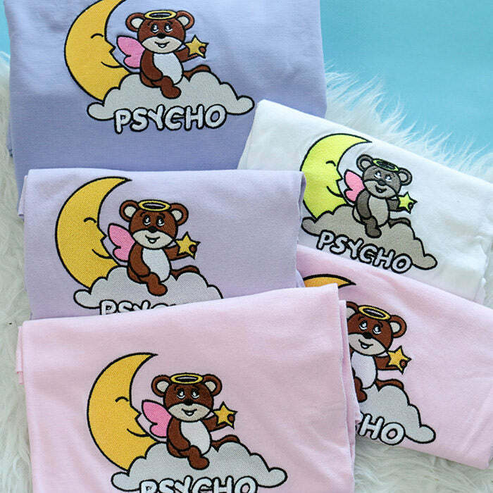 Psycho Bear T-Shirt - Y2K Aesthetic White Tee for 2000s Fashion Lovers