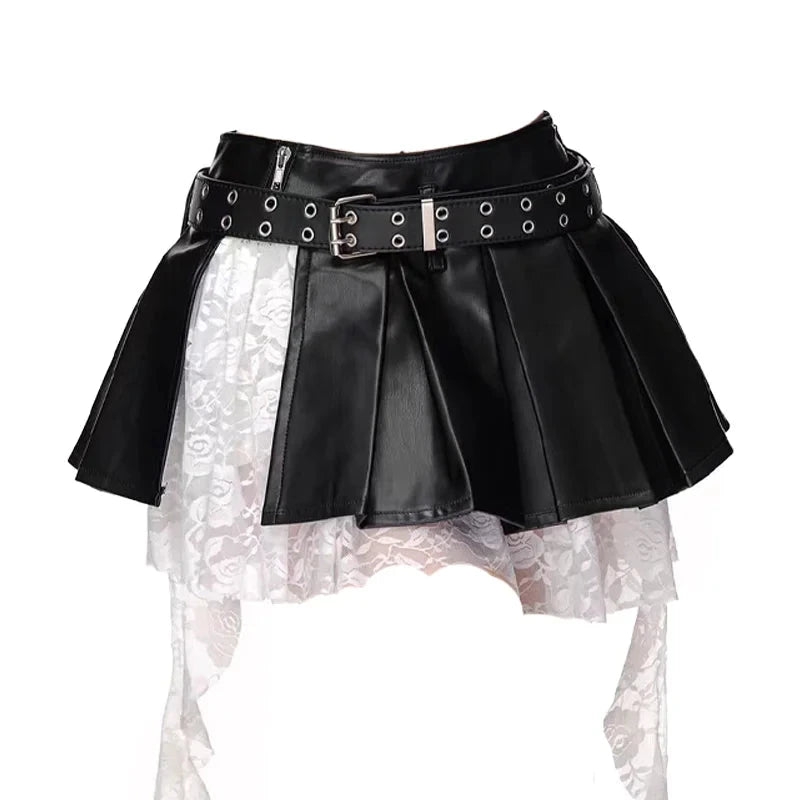 Punk Faux Leather Layered Skirt - Y2K Fashion Statement Piece