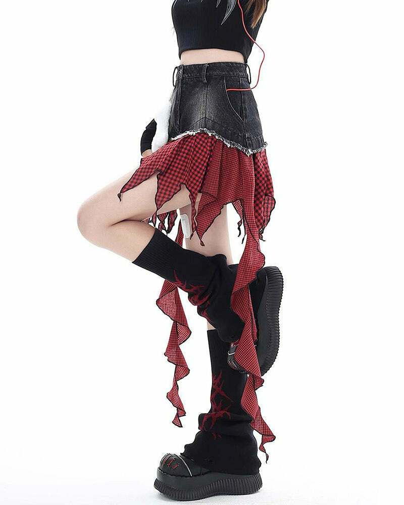 Punk Rock Layered Patchwork Skirt - Y2K Fashion Statement Piece