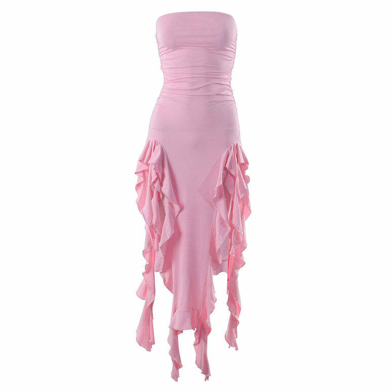 Pure Flirting Ruffle Split Dress - Y2K Fashion for Effortless Style