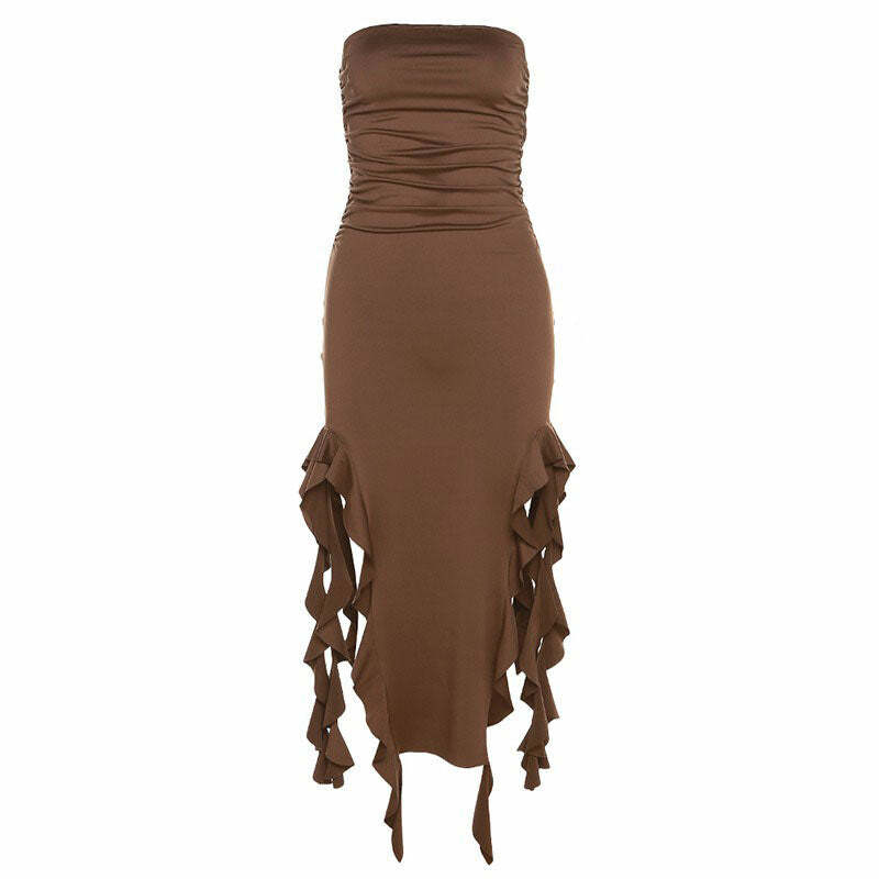 Pure Flirting Ruffle Split Dress - Y2K Fashion for Effortless Style